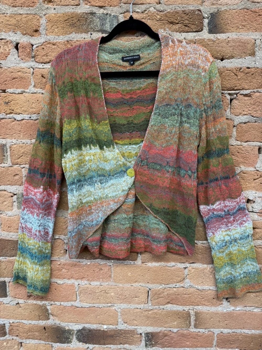 Barbara Who Multicolor Wave-Stripe Knit Cardigan - Green/Pink/Blue